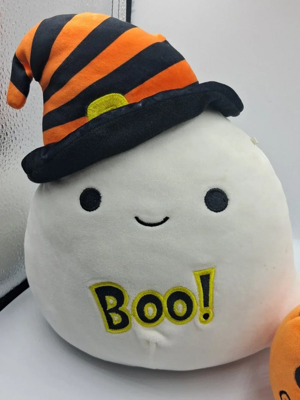 Halloween BOO! Squishmallow Ghost w/Black & Orange Witch Hat 10